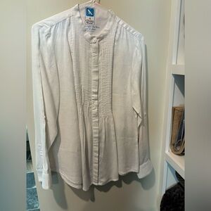 Grace Elements Ivory Linen blouse w/roll up sleeves attaches to button